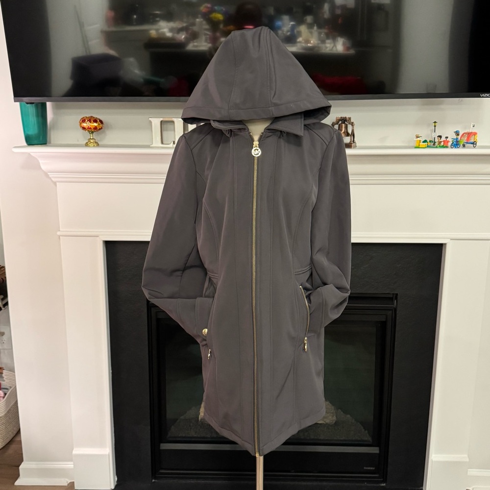 Michael Michael Kors Gray Hooded Softshell Coat (Size M)